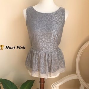 New York & Company Gray Lace Peplum Top